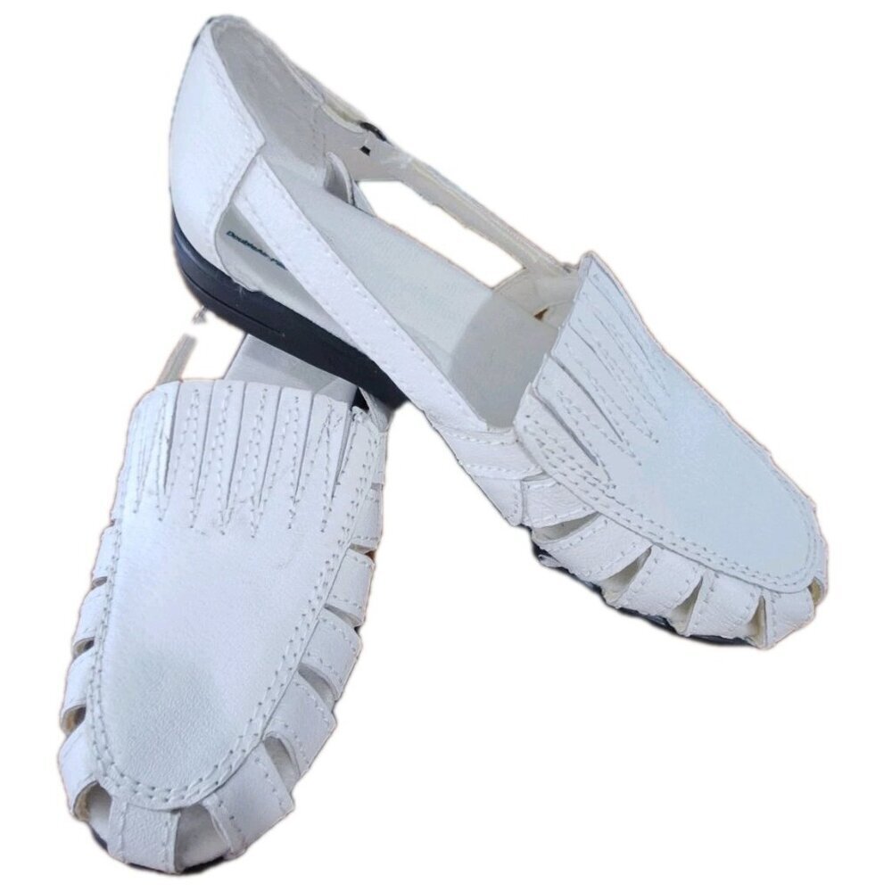 Dr. Scholl's Women's 8.5w White Leather Cap Toe Flats Air-Pillo Insoles Ec3-09